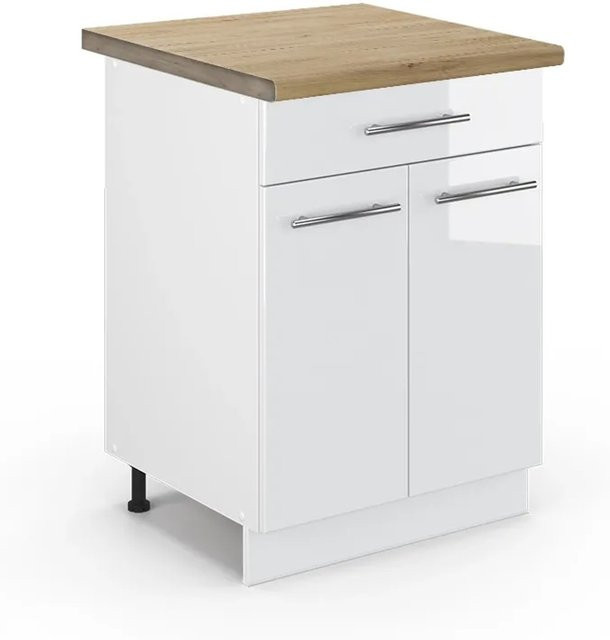 Vicco Küchenunterschrank Fame-Line Weiß Hochglanz mit Schublade und Türen, Eiche, B/T/H: 60 x 60 x 82 cm - Bild 1