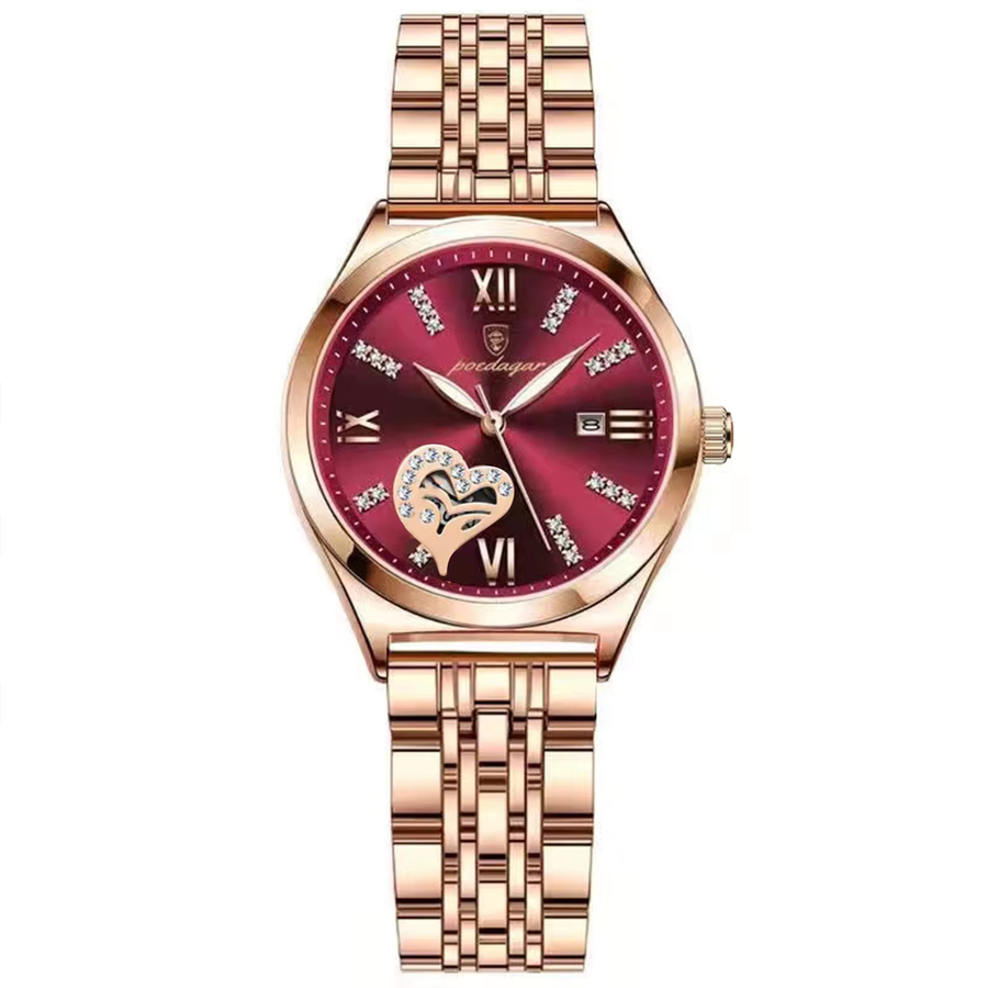 POEDAGAR Armbanduhr Damen, Quarz, Edelstahl, Roségold, Datum, Wasserdicht - Bild 5