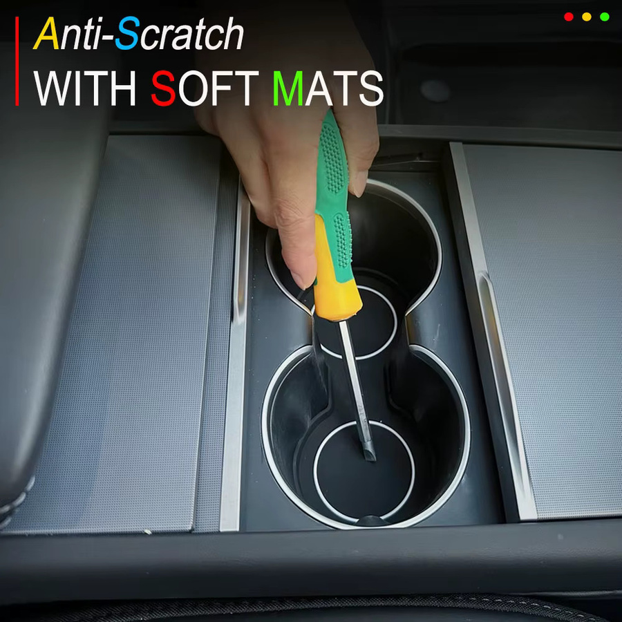 USVOTOV Wasserbecherhalter-Matte für Tesla Model Y Juniper und Model 3 Highland, Center Console Organizer Zubehör, Schwarz - Bild 4