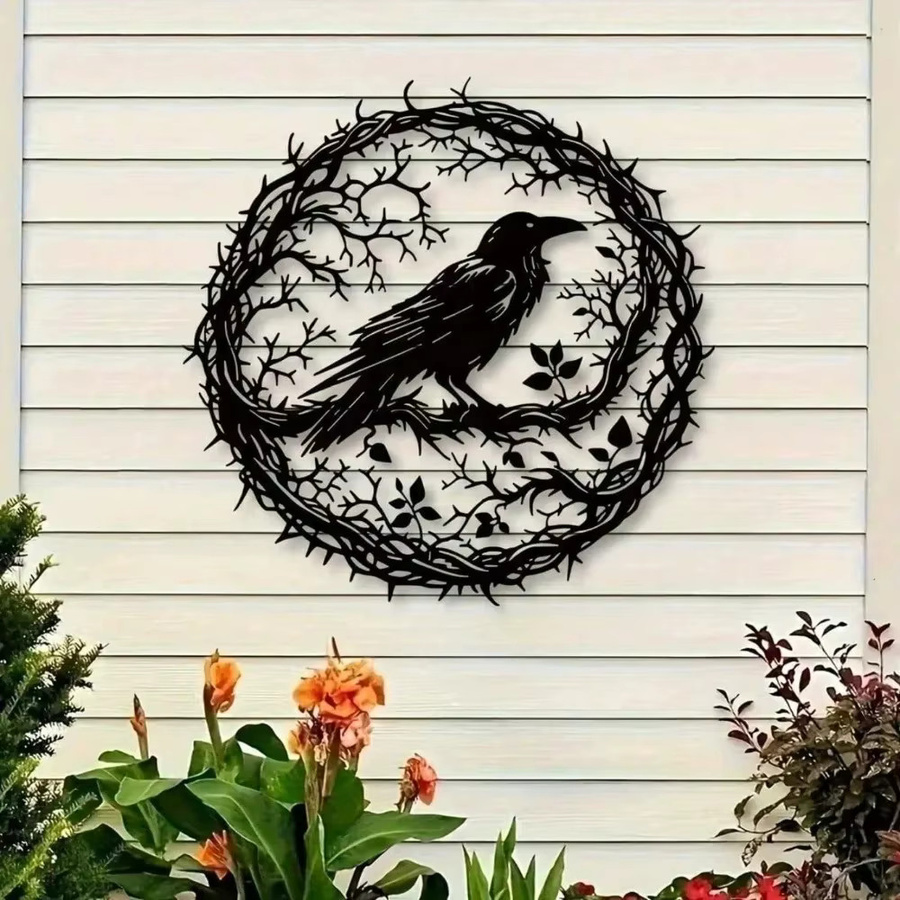 CIFBUY Wanddekoration aus schwarzem Metall mit Krähen-Motiv im Gothic- und Industrial-Stil für Halloween - Bild 2