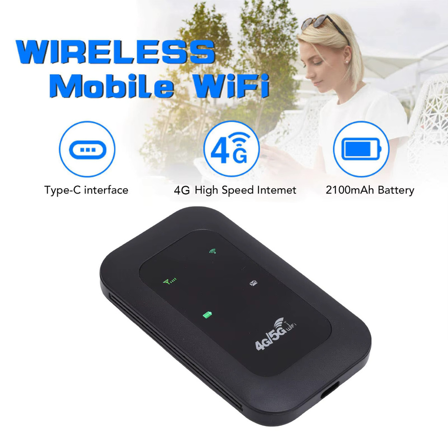 KKMOON Mobiler 4G-5G WLAN-Router mit 2100 mAh Akku, 300 Mbit/s und Unterstützung für bis zu 10 Geräte, Schwarz - Bild 2
