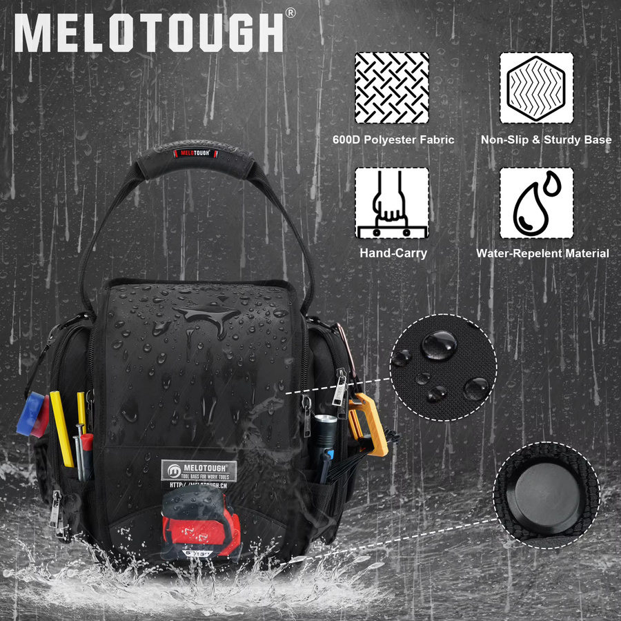 Pro Pac Elektriker-Werkzeugtasche mit 55 Taschen und robustem Hartboden in Schwarz - Bild 4
