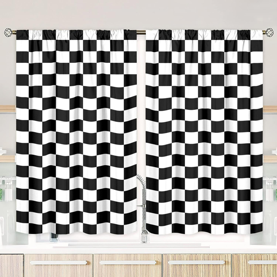 Yiran Furniture Vorhang Set 2 Stück kariert aus Polyester, semi-transparent, B: 76,2 cm, H: 165,1 cm - Bild 2