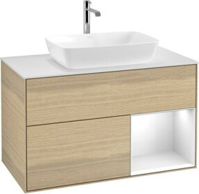 V&B Waschtischunterschrank Finion 100 mit Wandbeleuchtung in Weiß und Eiche lackiert, Breite: 100 cm, Tiefe: 50,1 cm, Höhe: 50,1 cm - Bild 1