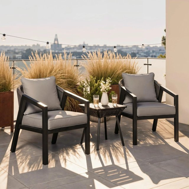 Bessagi Garden Balkonset Bela Hellgrau aus Metall und Outdoorstoff - Bild 1