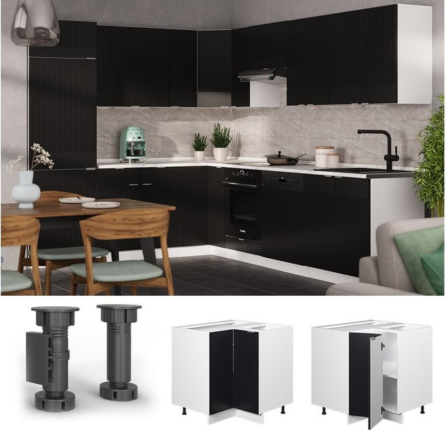 Vicco Eckunterschrank Fame-Line Weiß Schwarz Gestreift ohne Arbeitsplatte Breite: 87 cm - Bild 1