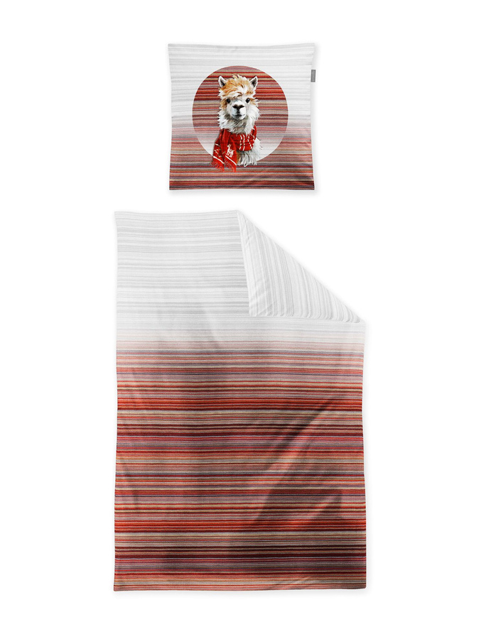 Irisette Zobel Flausch Cotton Bettwäsche Lama Strickoptik Rot Orange mit Bettbezug und Kissenbezug B/H: 135 x 200 cm und 80 x 80 cm - Bild 1