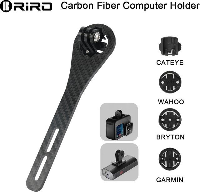 RIRO Carbon Fahrrad Computer Halterung für Garmin, GoPro, Wahoo und Bryton in Schwarz - Bild 1