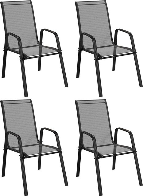 Outsunny 4er-Set stapelbare Gartenstühle mit Armlehnen aus Metall und Texteline in Schwarz, B/T/H: 54 x 75,5 x 95 cm - Bild 1
