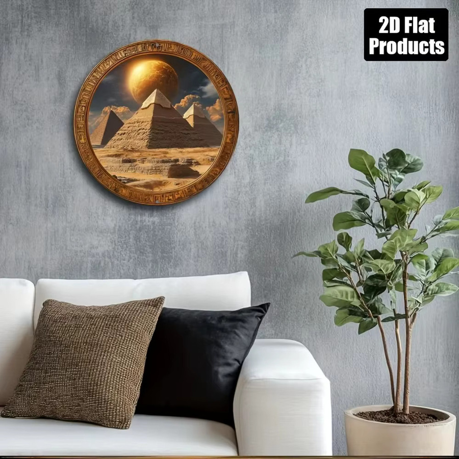 CIFBUY Vintage Ägyptische Pyramiden Metall-Wandkunst, Runde Aluminium-Dekoration im Retro-Stil, Multicolour, Durchmesser: 20 cm - Bild 5