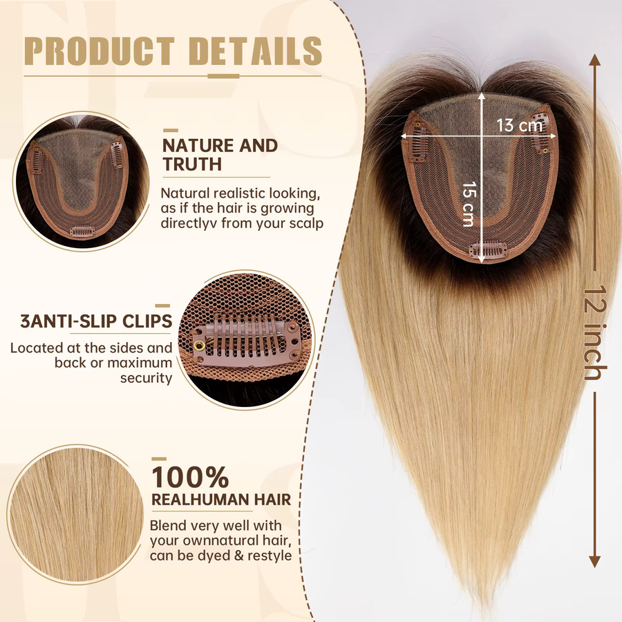 HAIRCUBE Haartoper Blonde Ombre, 12 Zoll, Remy Echthaar mit Pony, Damen - Bild 2