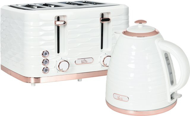 HOMCOM Frühstücks-Set mit Wasserkocher und 4-Scheiben-Toaster in Cremeweiß, 2200 W, 1,7 l Wasserkocher - Bild 1
