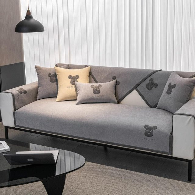 Super Six Chenille Sofakissen mit Bären-Stickerei, rutschfeste Sitzkissen-Abdeckung für alle Jahreszeiten, B/B: 70 x 70 cm - Bild 1