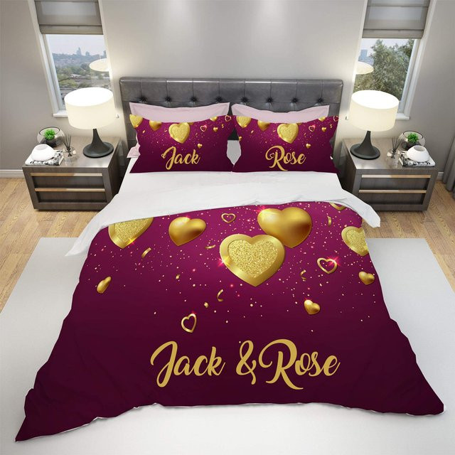 Personalisierte Bettwäsche Lodestar mit Namen für Paare, Bettwäsche-Set aus Mikrofaser in Lila, B/H: 180 x 210 cm - Bild 1