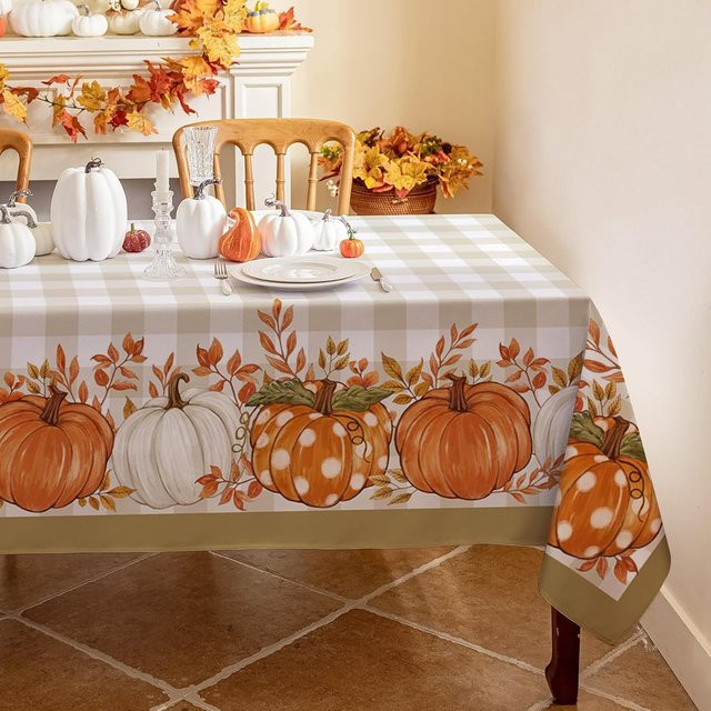 JMG Household Supplies Tischdecke Herbst Motiv mit Kürbissen und Ahornblättern, Rechteckig, Mehrfarbig, B: 140 cm, T: 180 cm - Bild 1