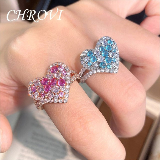 CHROVI Ring 925 Silber, Diamant, Zirkonia, Herzform, Damen - Bild 1