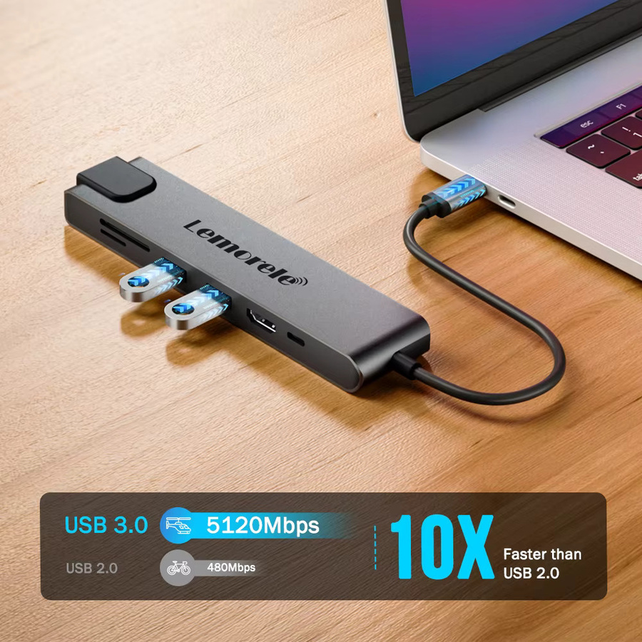 Lemorele TC25 USB C Dockingstation 7-in-1 mit 4K HDMI, PD 100W, Gigabit RJ45 sowie SD und TF Kartenleser in Grau - Bild 3