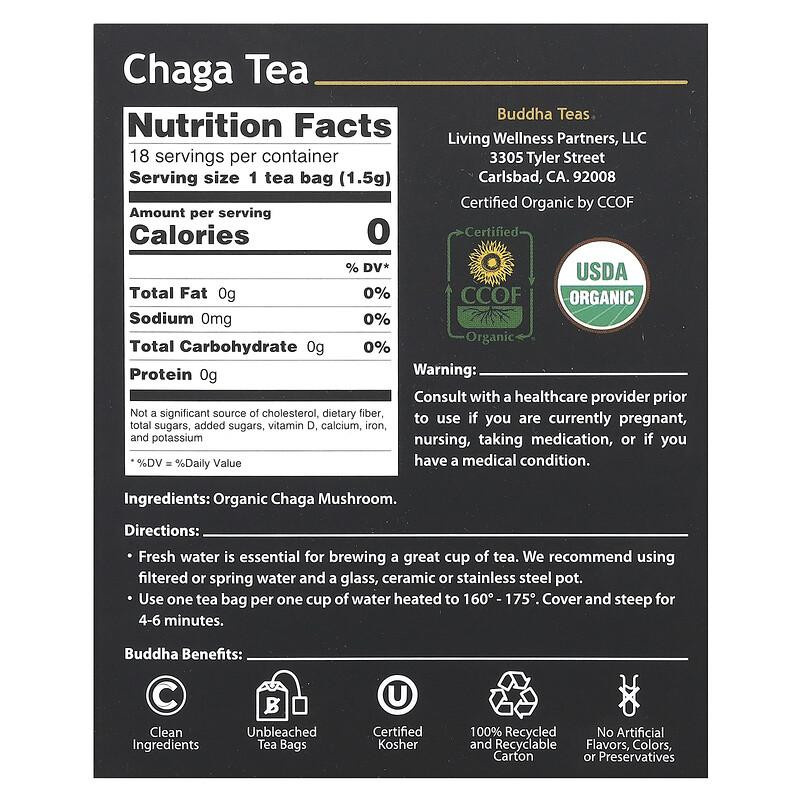 Buddha Teas Bio-Chaga-Pilz Kräutertee koffeinfrei 18 Teebeutel 27 g - Bild 2