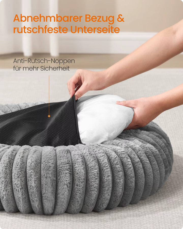 FEANDREA Hundebett und Katzenbett als Donut Kissen in Grau mit weicher Mikrofaser-Polsterung und rutschfester Unterseite - Bild 3