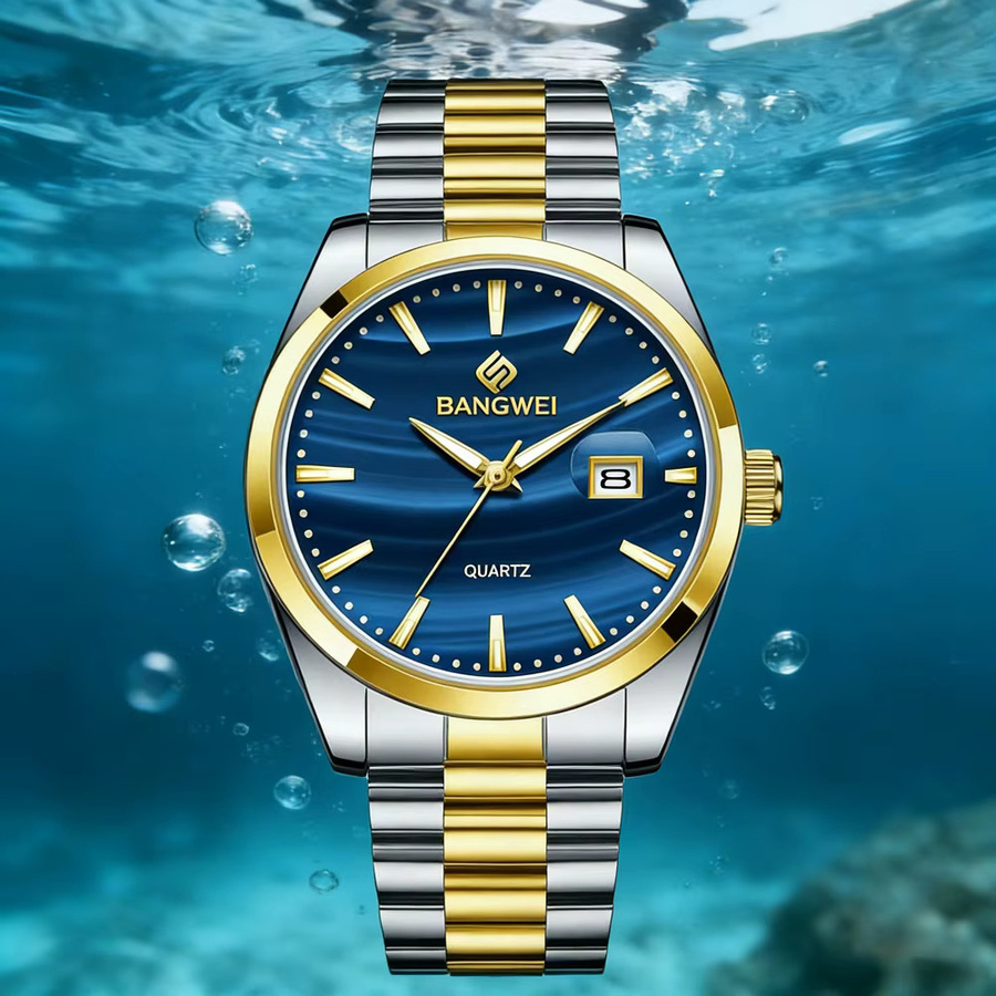 BANGWEI Armbanduhr, Quarz, Edelstahl, Blau, Herren - Bild 2