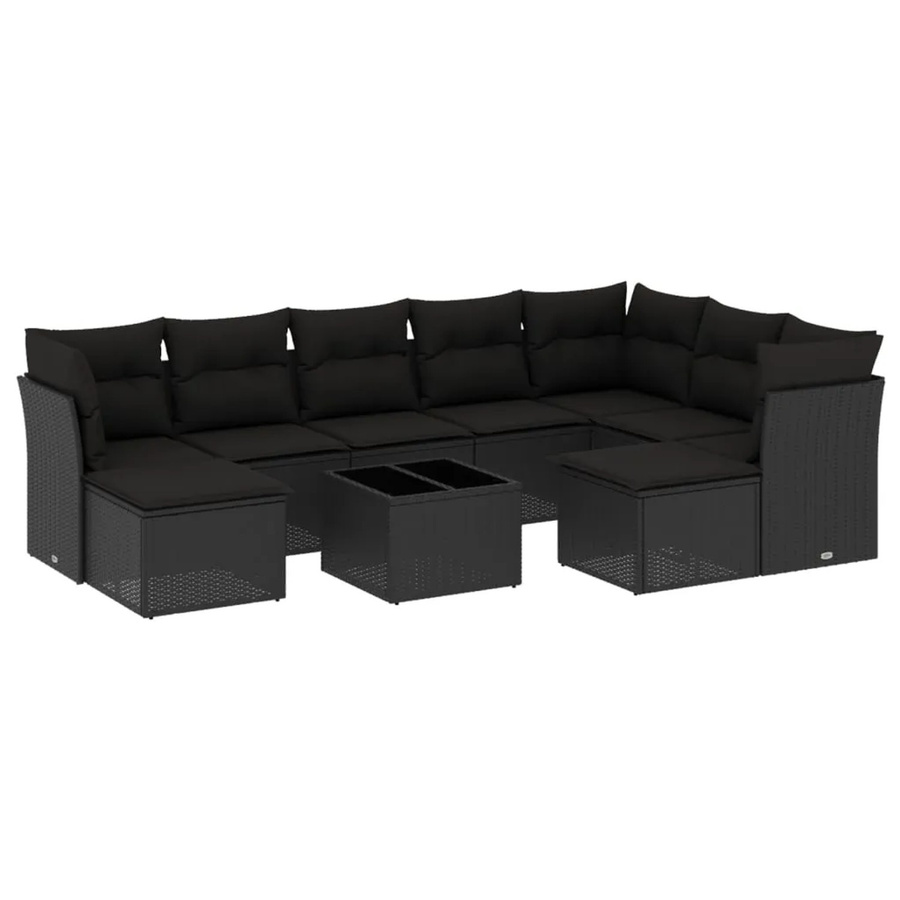 vidaXL 10-tlg Garten-Sofagarnitur aus Polyrattan in Schwarz mit UV-beständigen Kissen und Metallrahmen Modell 61 - Bild 2