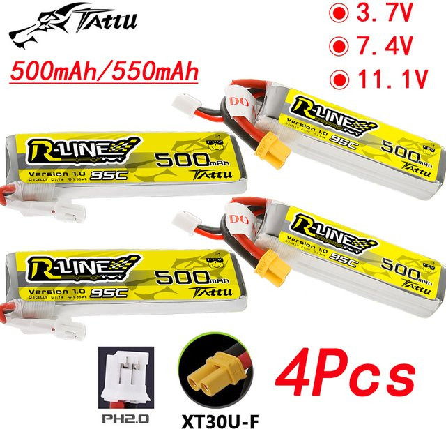 TATTU-R Li-Ion Akku 500mAh mit XT30 oder PH 2.0 Anschluss für RC-Hubschrauber, Quadcopter und FPV Renn-Drohnen - Bild 1