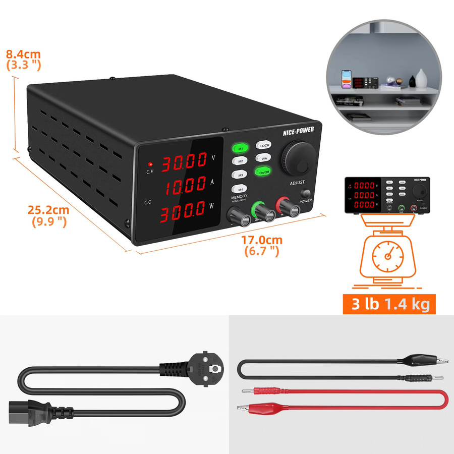 KUAIQU Programmierbares DC Netzteil 300V Schwarz mit M1-M4 Speicherfunktionen und schnellem Ausgang für die Laborreparatur - Bild 2