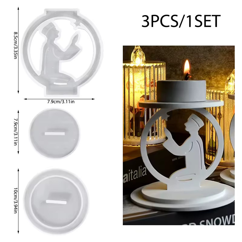 ZQNYCY Silikonform für Ramadan Kerzenhalter und Eid-Al-Fitr Ornamente, weiße DIY-Gipsform für islamische Heimdekoration - Bild 2