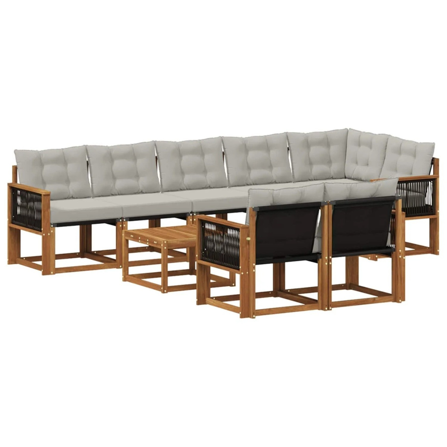 vidaXL Outdoor-Sofagarnitur L-Form aus Akazienholz mit Kissen und Textilene in Hellgrau und Natur - Bild 2