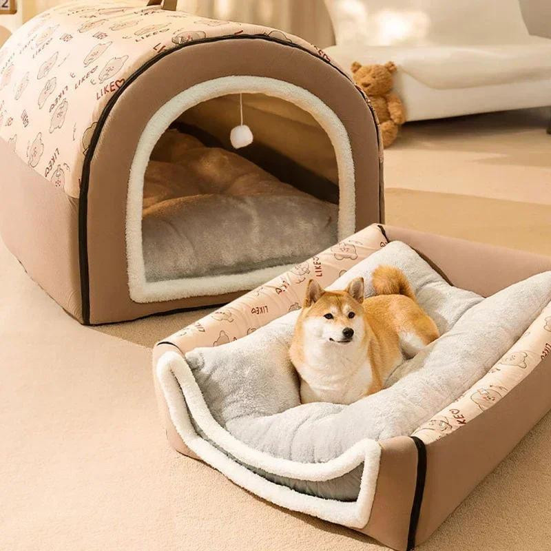 Warme Hundehütte aus Baumwolle für große und mittelgroße Hunde, braun, B/T/H: 35 x 30 x 30 cm - Bild 2