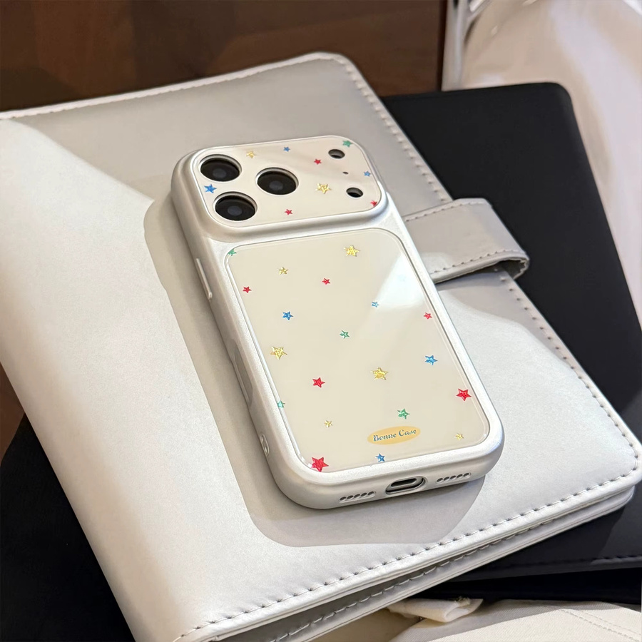 Glänzende Apple iPhone Handyhülle mit versilbertem Fünfzackiger Stern Muster und Farbvergoldung in Gold, Silber und Beige für iPhone 13 bis iPhone 17 Pro Max - Bild 5