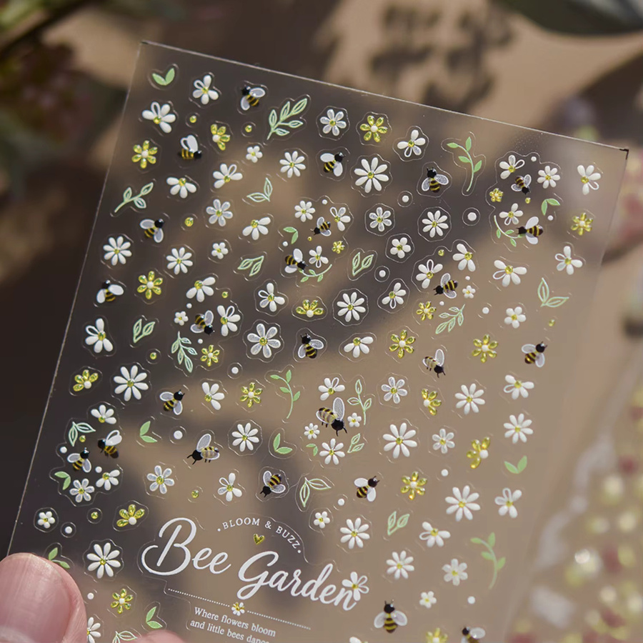 NAILFYOU Nagelsticker, Bienen-Garten, Weiße Gänseblümchen, Gelbe Blumen, Unisex - Bild 2
