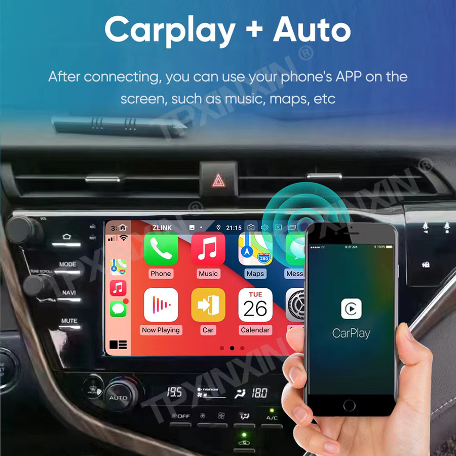 Aotsr Android 13 4K Multimedia Autoradio mit GPS und Carplay für Toyota Camry 2018 2019 2020, 9 Zoll, Schwarz - Bild 4