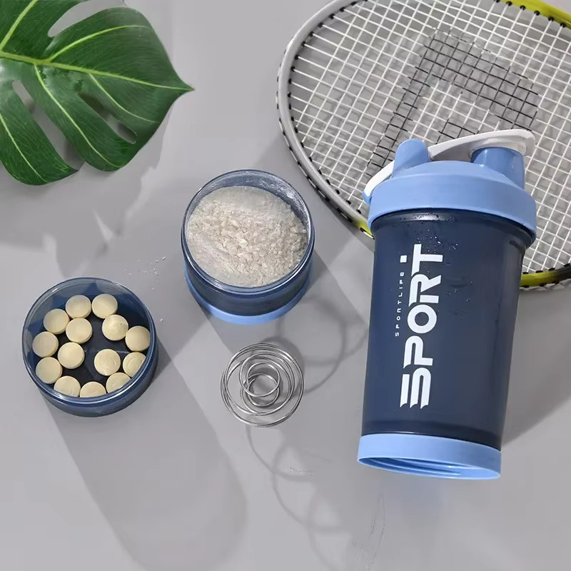 VIE LENTE Sport Shaker Flasche mit 3-Schicht-Protein Pulver Fach, 500 ml, BPA-frei, Pink und Blau - Bild 2