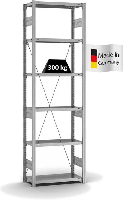 PROREGAL Fachbodenregal Stecksystem T-Profil Heavy-Duty, 6 Ebenen, verzinkt, H x B x T: 250 x 75 x 30 cm - Bild 1