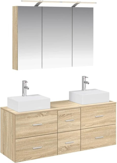 vidaXL Badezimmermöbel-Set 4-teilig in Sonoma-Eiche mit Spiegelschrank, Wandschrank und Waschtischunterschrank aus Holz und Glas in Braun - Bild 1