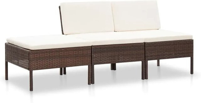 vidaXL 3-tlg Garten-Lounge-Set aus Poly Rattan in Braun mit Auflagen und pulverbeschichtetem Stahlgestell - Bild 1