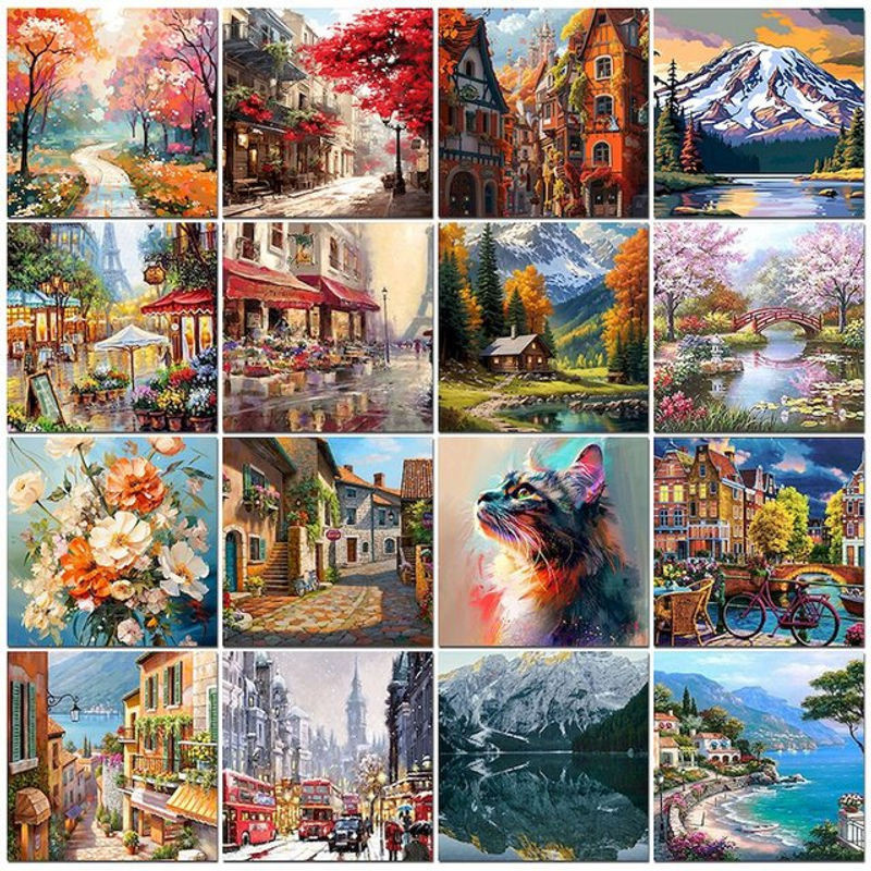 PhotoCustom City Malen nach Zahlen Set Landschaft und Stadt als Ölgemälde auf Leinwand für Erwachsene, mehrfarbig, B: 50 cm, H: 40 cm - Bild 1