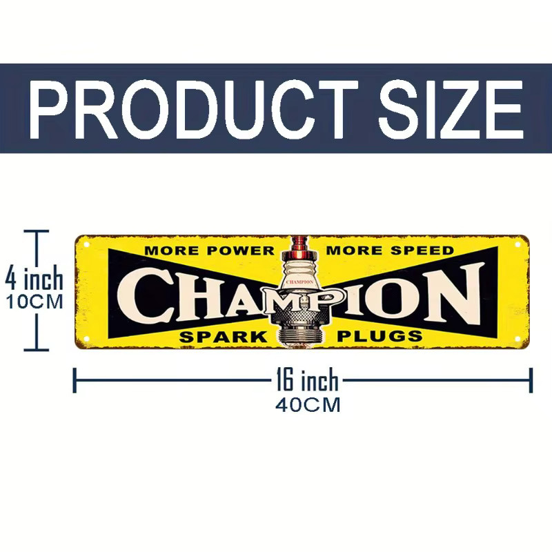 CIFBUY Vintage Metallschild Champion Spark Plugs Bar-Dekoration Gelb, Breite: 40,0 cm, Höhe: 40,0 cm - Bild 3