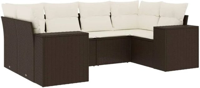 vidaXL 6-teilige Garten-Sofagarnitur in L-Form aus braunem PE-Rattan mit Polsterkissen und Stauraum - Bild 1