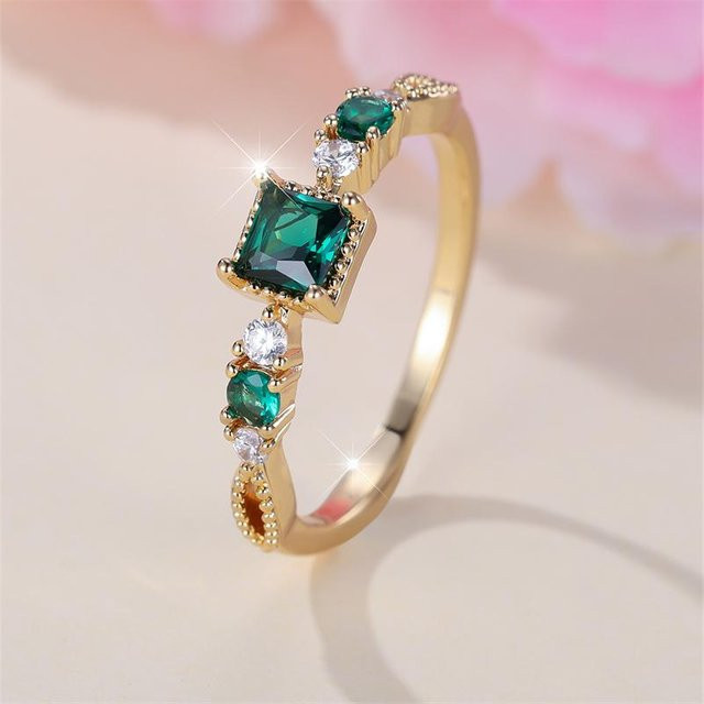 YIRAN Jewelry Ringe, Goldfarbe, weißer Zirkonia, grün, Damen - Bild 1