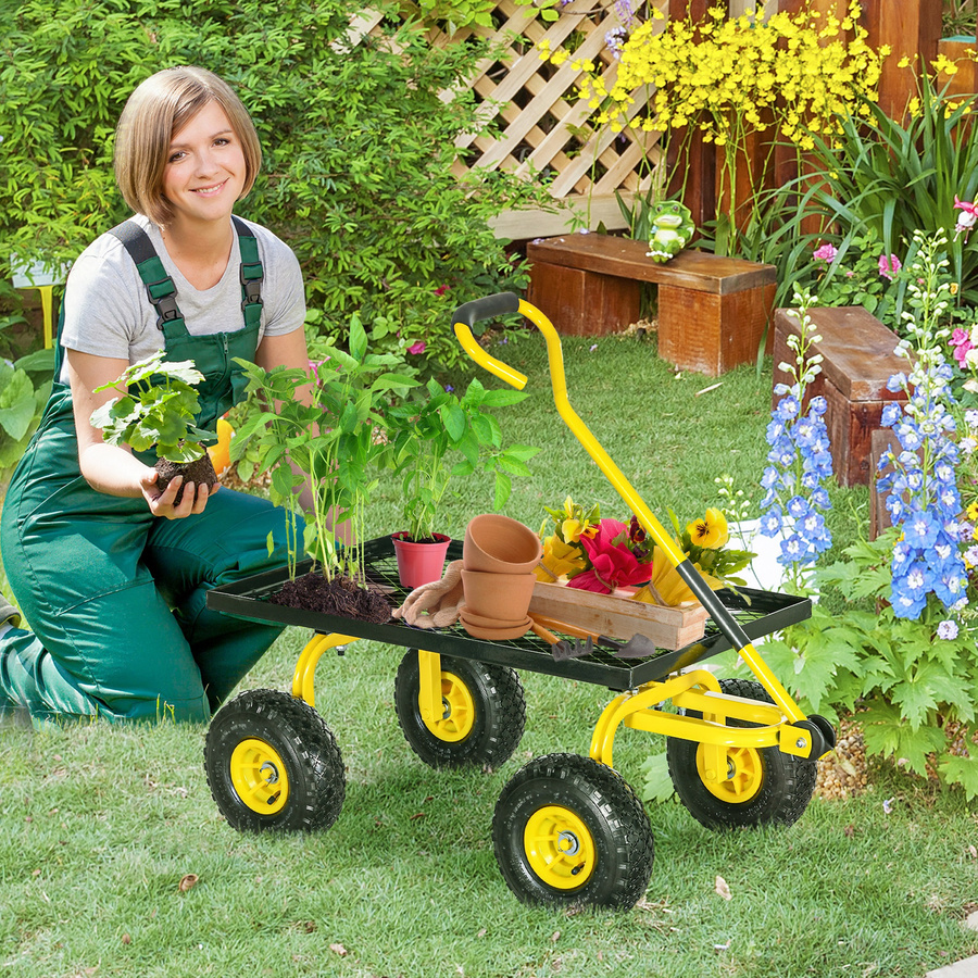 Outsunny Gartenkarren Transportwagen mit 4 Rädern aus Metall in Gelb, B/T/H: 94 x 48,5 x 100 cm, max. 150 kg, Aosom - Bild 2