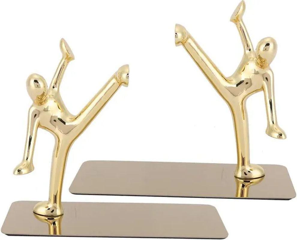 CosyHome Bücherstützen Kong Fu Man aus Edelstahl in Gold für Tisch und Regal - Bild 1