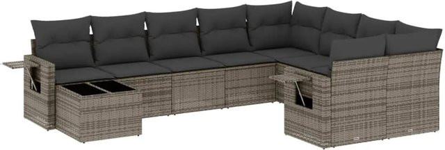 vidaXL 10-teilige Garten-Sofagarnitur aus Poly-Rattan mit Kissen in Grau - Bild 1