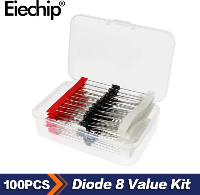 100 Stück Dioden-Kit mit Gleichrichter-, Schnellschalt- und Schottky-Dioden 1N4148 1N4007 1N5819 1N5399 FR107 FR207 1N5408 1N5822 in Schwarz - Bild 1