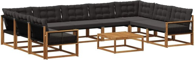 vidaXL Outdoor-Sofagarnitur in U-Form aus massivem Akazienholz mit 10 Textilene-Kissen in Schwarz und Natur - Bild 1