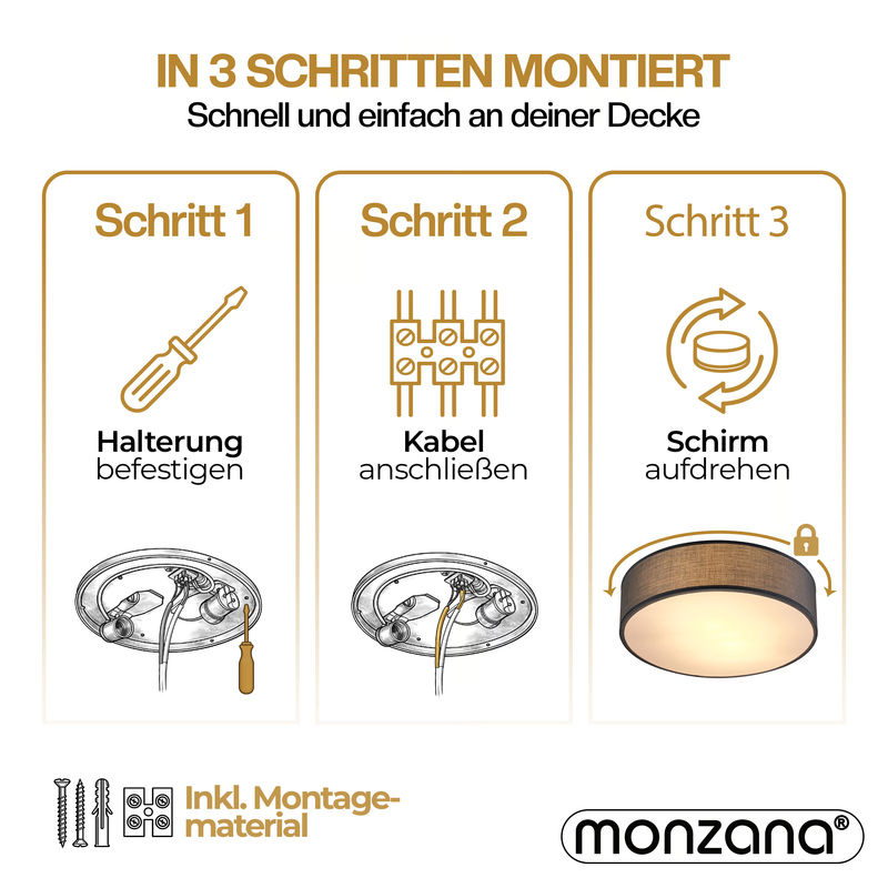 MONZANA Deckenlampe aus Stoff in Grau mit Durchmesser: 38 cm - Bild 4