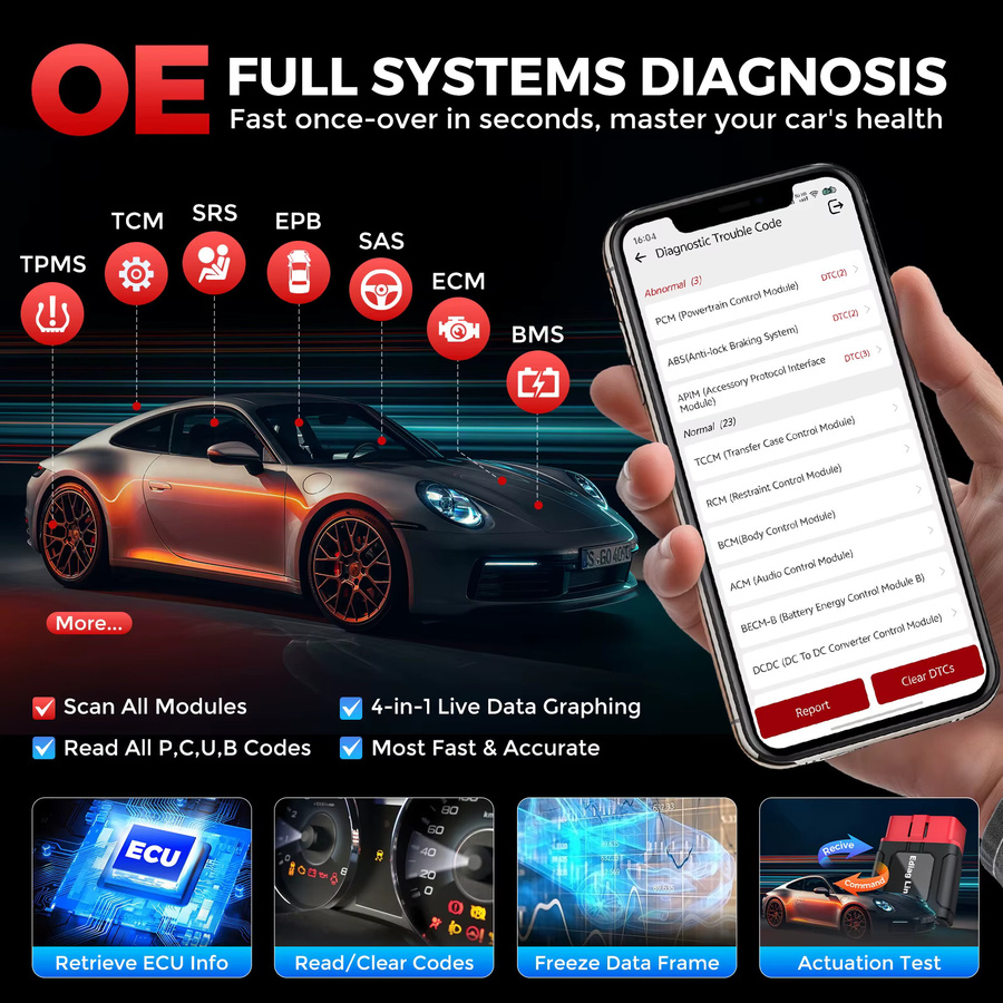 KINGBOLEN Ediag Link All System Diagnosegerät in Schwarz mit bidirektionalem Test, CAN FD Unterstützung und 10 Resets - Bild 3
