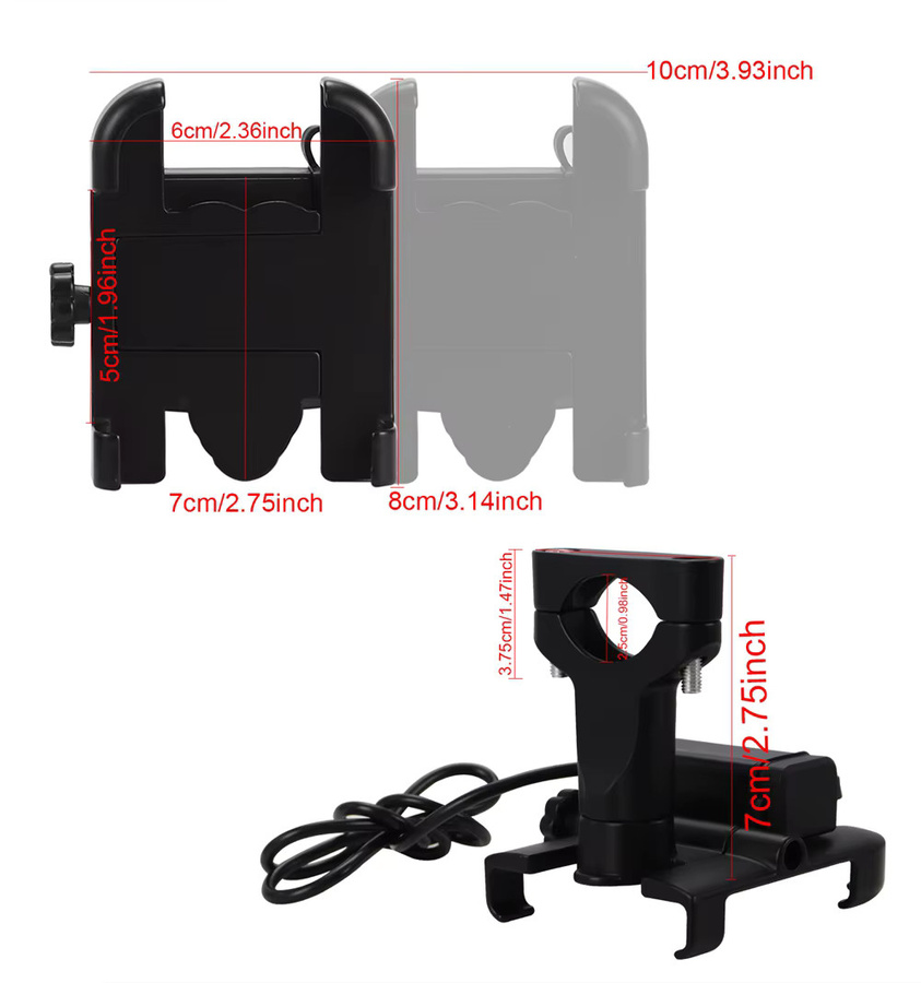 Universeller Motorrad Handy Halter aus Aluminium Legierung für iPhone und Xiaomi, Rückspiegel und Lenker Montage, Farbe: Schwarz - Bild 4