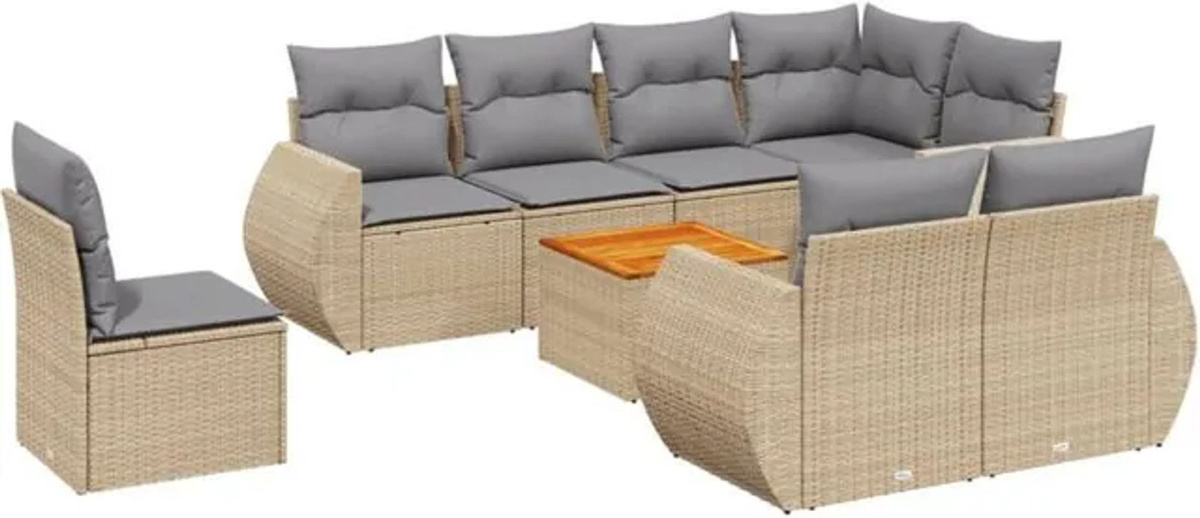 Vidaxl 9-tlg. Garten-Sofagarnitur aus Polyrattan mit Kissen in Beige und Grau - Bild 1
